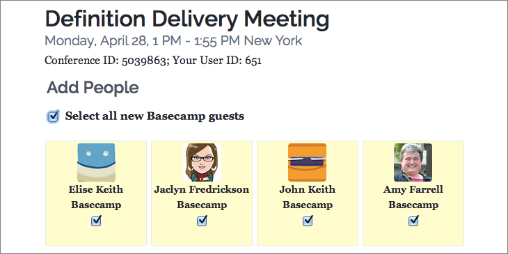 Invite Basecamp users from Lucid Meetings
