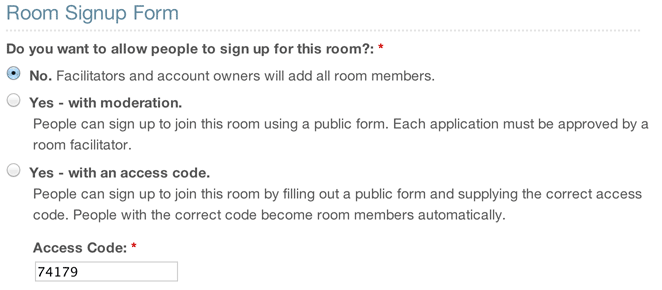 The options for turning on a room signup form